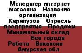 Менеджер интернет-магазина › Название организации ­ Карапузов › Отрасль предприятия ­ Продажи › Минимальный оклад ­ 30 000 - Все города Работа » Вакансии   . Амурская обл.,Белогорск г.